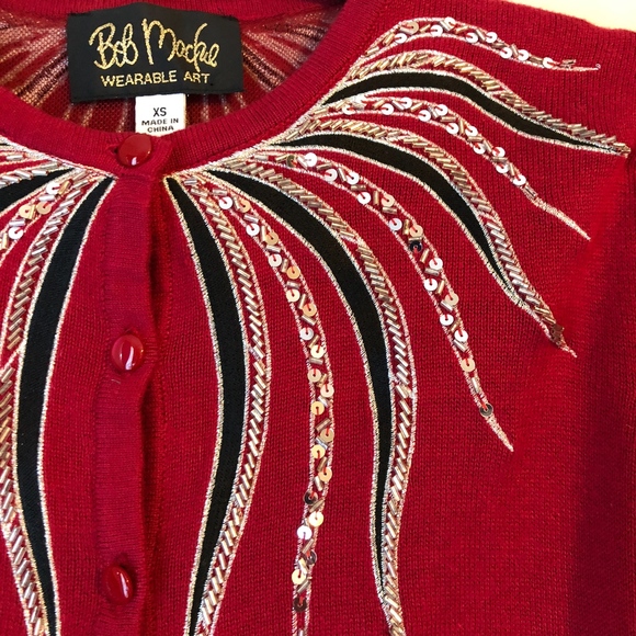 Ugly Christmas Sweater Red Cardigan Tacky Mackie - Picture 4 of 8